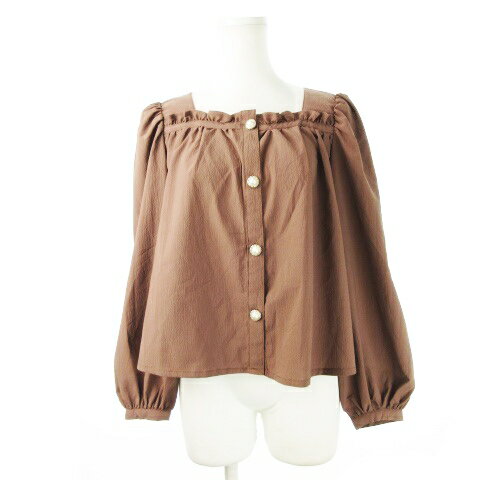 【中古】アプレジュール apres jour ブラウス シャツ スクエアネック 長袖 ゆったり フリル レトロ アンティーク F 茶 ブラウン /CK3 レディース 【ベクトル 古着】 250825