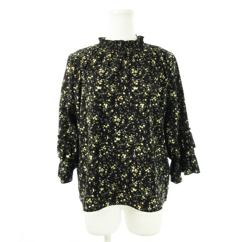 【中古】エムズエキサイト EMSEXCITE ブラウス ハイネック 七分袖 ボリュームスリーブ 裏地付き 小花柄 M 黒 ブラック /CK1 レディース 【ベクトル 古着】 240711