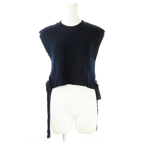 【中古】未使用品 オリーブデオリーブ OLIVE des OLIVE ベスト ニット プルオーバー クルーネック ショート丈 サイドスリット リボン F 紺 ネイビー /CK14 レディース 【ベクトル 古着】 240828