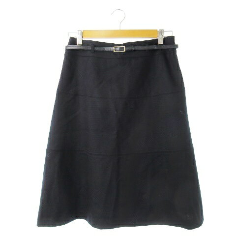 【中古】ニューヨーカー NEWYORKER スカート セミフレア ひざ丈 ウール ハイウエスト ベルト付き さらさら 通勤 ビジネス 11 紺 ネイビー /CK21 レディース 【ベクトル 古着】 240829