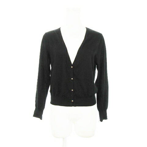 【中古】ストロベリーフィールズ STRAWBERRY-FIELDS カーディガン ニット Vネック 長袖 ウール混 ゴールドボタン 黒 ブラック /AH1 レディース 【ベクトル 古着】 241018