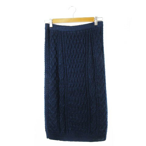 【中古】ケーティー キヨコ タカセ K.T KIYOKO TAKASE LINO スカート リネン ニット タイト ナロー ペンシル ミモレ ロング ストレッチ ケーブル編み ツヤ感 しっとり 11 青 ブルー /CK17 レディース 【ベクトル 古着】 241029