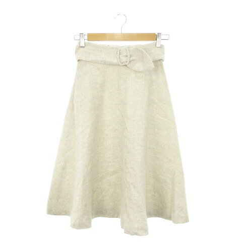 【中古】ウィルセレクション WILLSELECTION スカート ツイード フレア ひざ丈 ウール ベルト ハイウエスト ウエストゴム シンプル S ベージュ /MN15 レディース 【ベクトル 古着】 241125