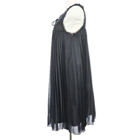 【中古】グレースクラス GRACE Class ワンピース ロング ミモレ Aライン プリーツ スリットネック リボン レース 切替 ノースリーブ 36 黒 ブラック /M2N レディース 【ベクトル 古着】 190705 ベクトルプレミアム店