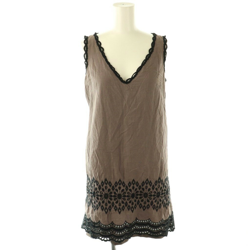 【中古】グレースコンチネンタル GRACE CONTINENTAL チュニック ノースリーブ 刺繍 38 茶 ブラウン 黒 ブラック /AT ■OS ■GY48 レディース 【ベクトル 古着】 250912
