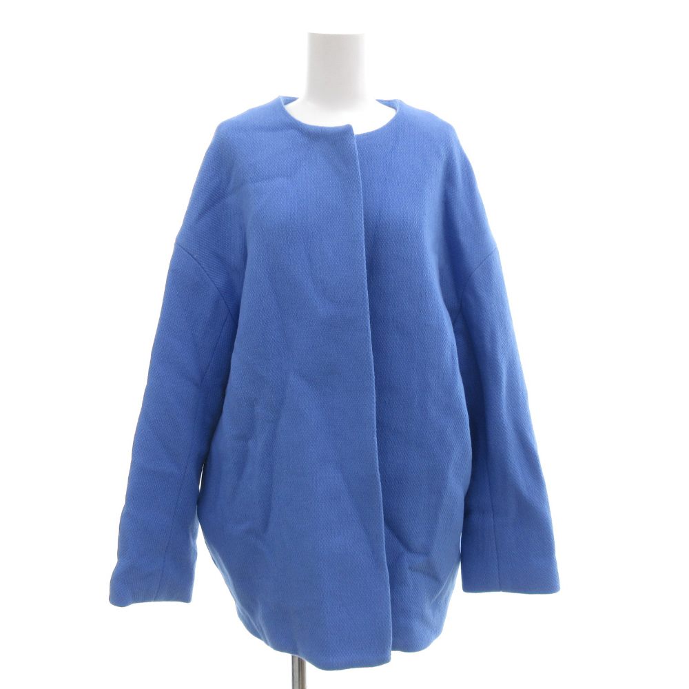 乐天商城 - 【中古】プラステ PLST マンテコ MANTECO ノーカラーハーフコート ミドル M 青 ブルー /GV ■GY58 レディース 【ベクトル 古着】 260212