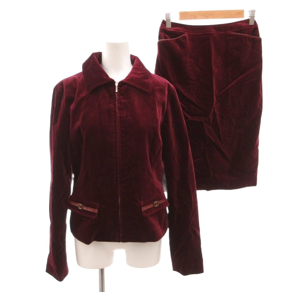 Skirt Suits - 【中古】クミキョク 組曲 KUMIKYOKU セットアップ スーツ ベロア ジャケット スカート ひざ丈 3 ボルドー /FF ■GY58 レディース 【ベクトル 古着】 260223