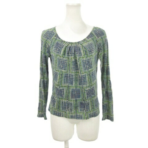 【中古】シビラ SYBILLA カットソー M 青 ブルー 緑 グリーン チェック柄 ラウンドネック 長袖 /AH1 ■GY60 レディース 【ベクトル 古着】 251225