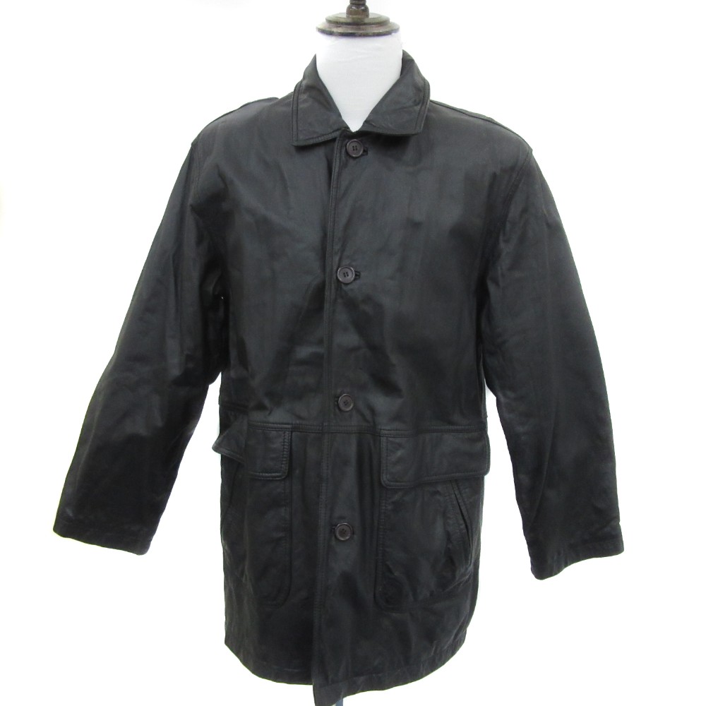 【中古】EDIMANGIARE G.C COTTO HOMME レザージャケット 革ジャン カウレザー L 黒 ブラック ミドル丈 2702-720006 /YS3 ■GY61 メンズ 【ベクトル 古着】 260122