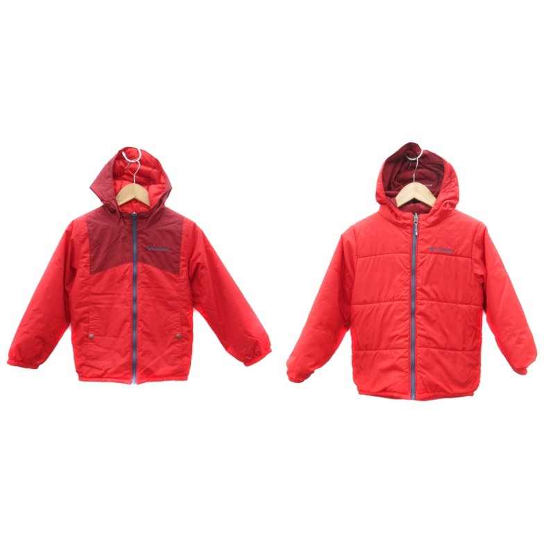 【中古】コロンビア Columbia 中綿ジャケット リバーシブル ナイロン XS 赤 レッド ジップアップ ミドル丈 /YS2 ■GY61 男の子 女の子 キッズ 【ベクトル 古着】 260120