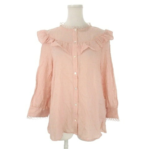 樂天商城 - 【中古】未使用品 ザラ ZARA シャツ ブラウス M ピンク レース ドット柄 フリル 長袖 /CK45 ■GY61 レディース 【ベクトル 古着】 260121