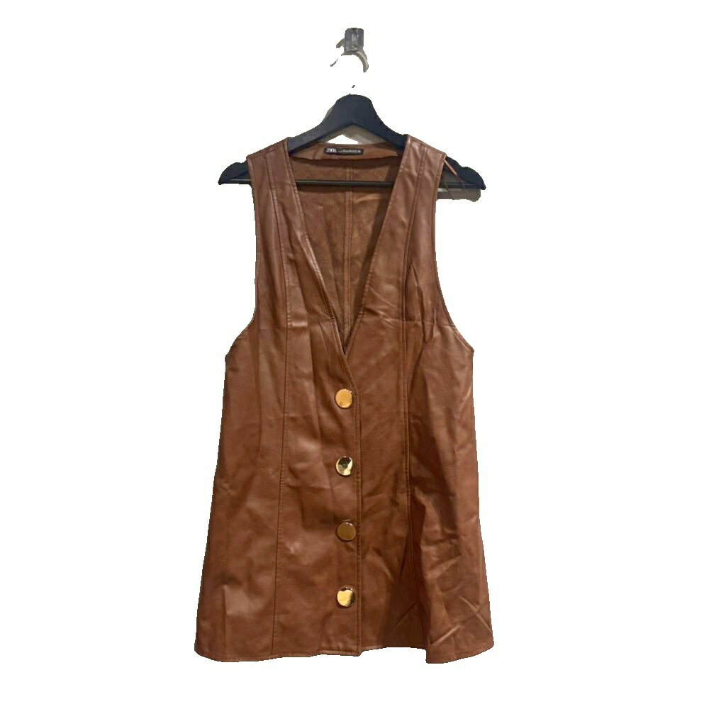 【中古】ザラ ZARA フェイクレザーベスト ロング XS 茶 ブラウン ■GY61 レディース 【ベクトル 古着】 260118