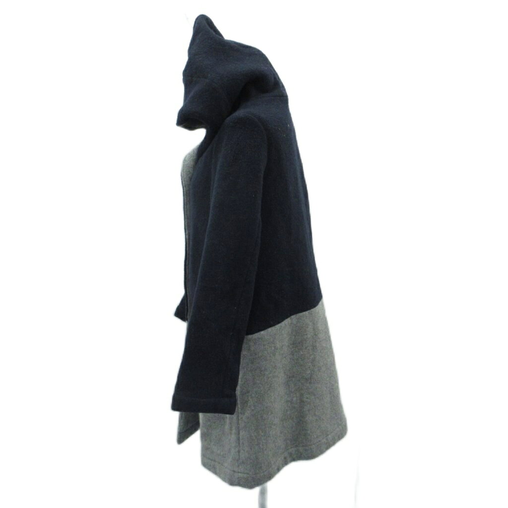 【中古】アンドロッタ &Lotta コート ロング丈 ウール アンゴラ混 38 M 紺 フード付き バイカラー /SY59 ■GY58 レディース 【ベクトル 古着】 260127 3
