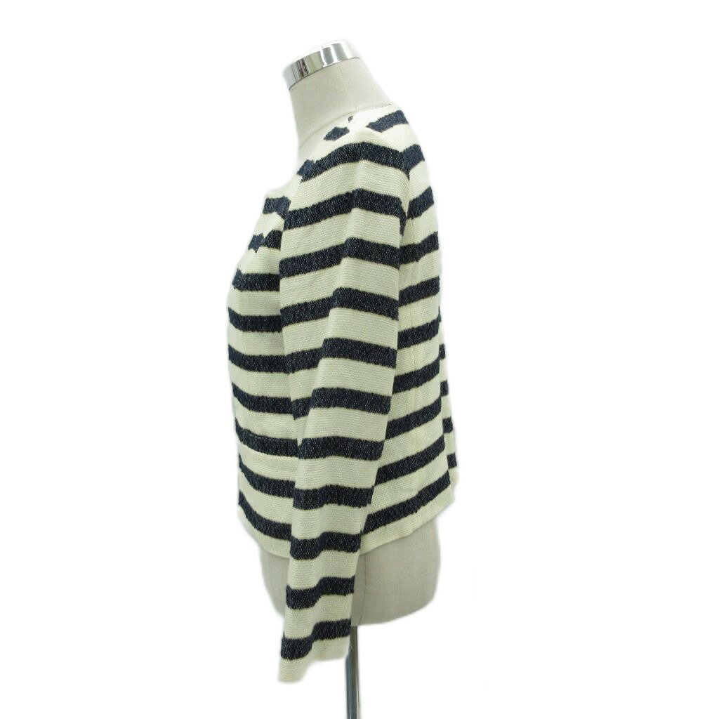 【中古】ナチュラルビューティーベーシック NATURAL BEAUTY BASIC ノーカラージャケット ミドル丈 L 紺 ネイビー ボーダー柄 /SM26 ■GY58 レディース 【ベクトル 古着】 260128