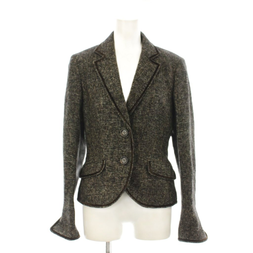 樂天商城 - 【中古】ミッシェルクラン MICHEL KLEIN テーラードジャケット 上着 ウール 38 茶 ブラウン 飾りポケット 織り柄 ノッチドラペル 長袖 /LP ■GY58 レディース 【ベクトル 古着】 260123