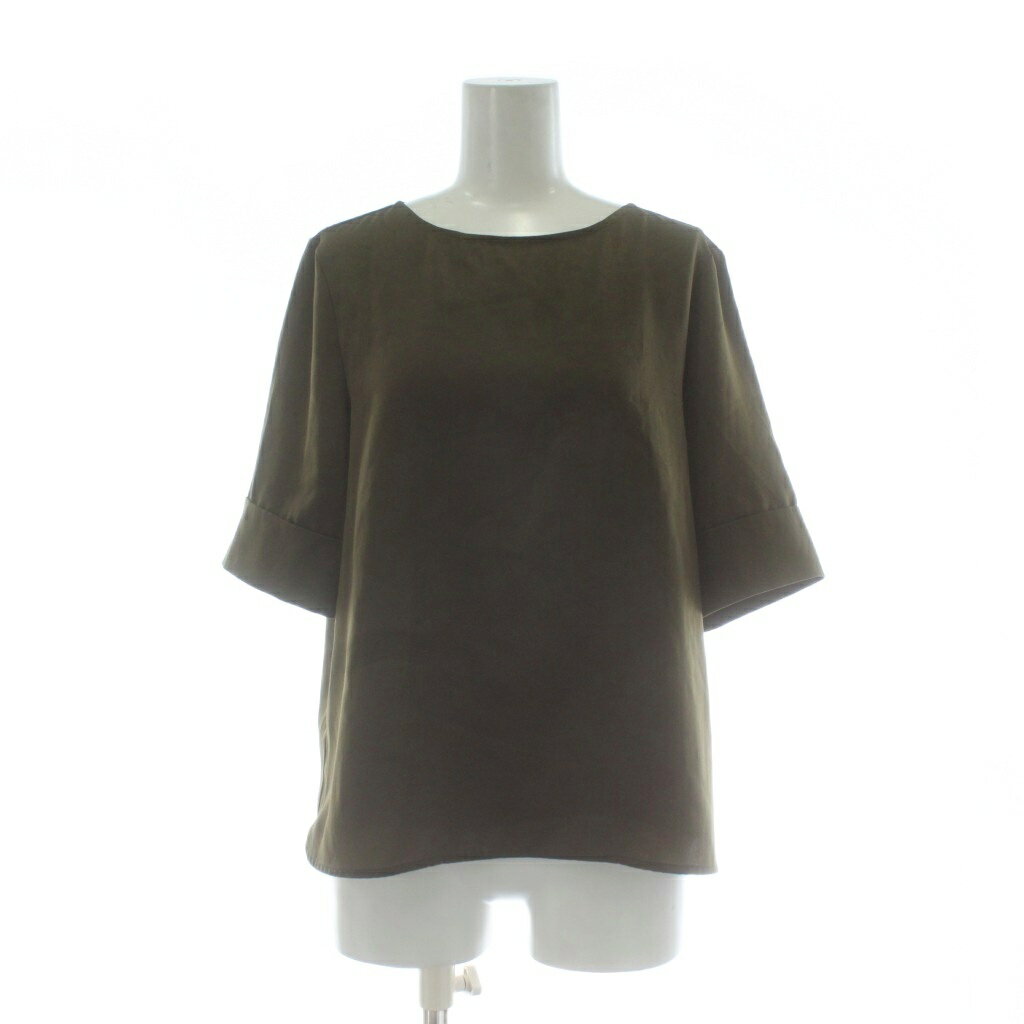 【中古】プラステ PLST ブラウス S カーキ モスグリーン 無地 ラウンドネック 五分袖 /GR ■GY58 レディース 【ベクトル 古着】 260127
