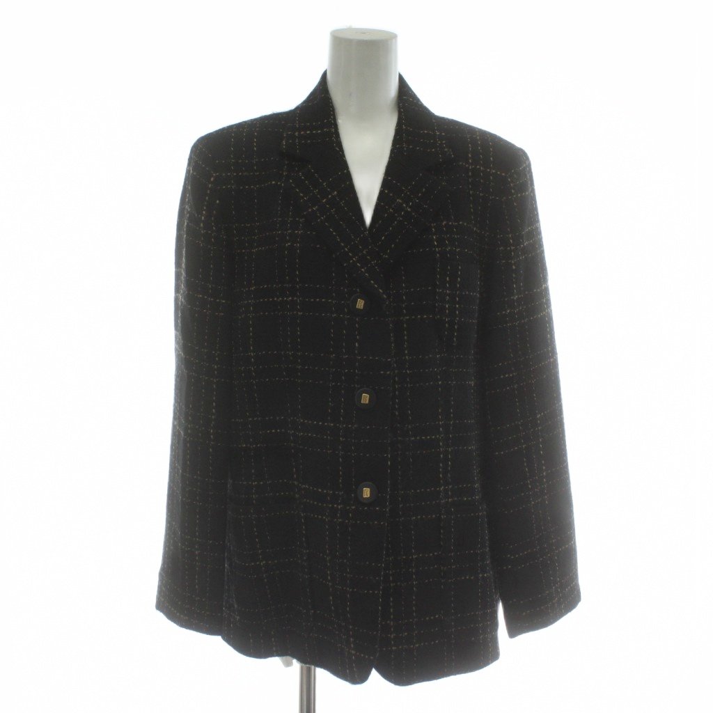 【中古】シャレブラン Chalet Blanc テーラードジャケット ウール シングル 総裏地 肩パッド 13 黒 ブラック 茶色 ブラウン /XZ ■GY58 レディース 【ベクトル 古着】 260125