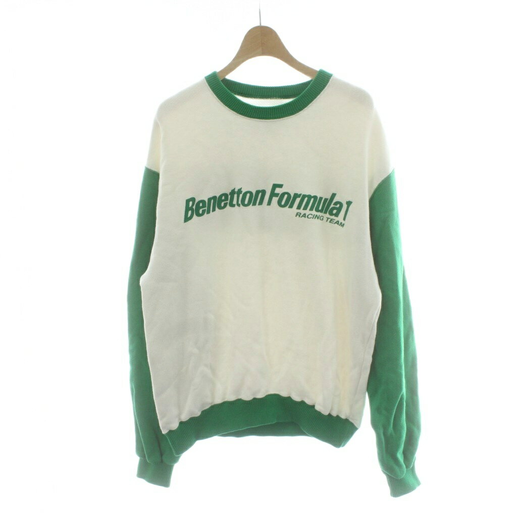 【中古】ベネトンフォーミュラ Benetton Formula1 トレーナー L 白 ホワイト 緑 グリーン 長袖 ラウンドネック ロゴプリント トップス /PP ■GY58 メンズ 【ベクトル 古着】 260128