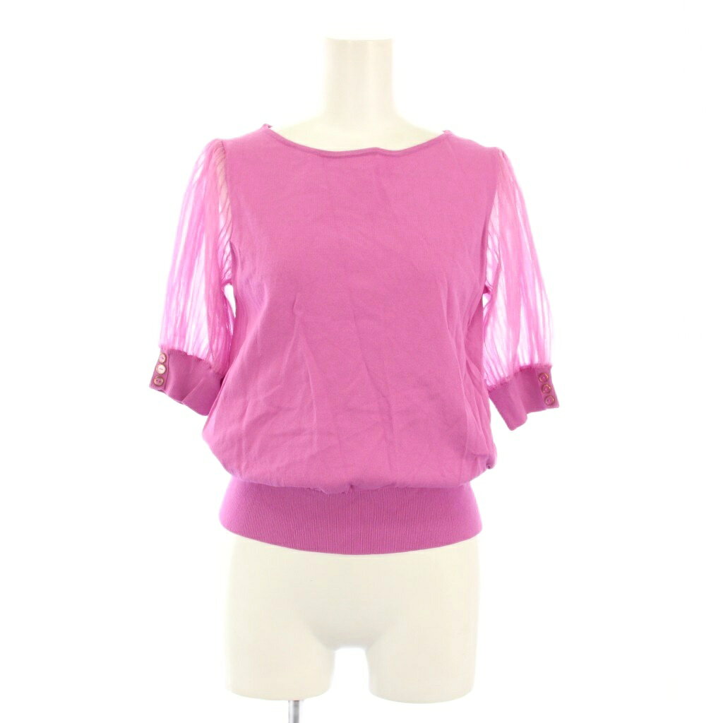 【中古】N.Natural Beauty Basic N.ナチュラルビューティーベーシック ニット 半袖 クルーネック パフスリーブ シアー 切替 ストレッチ ワンカラー F ピンク /BB ■GY58 レディース 【ベクトル 古着】 260126