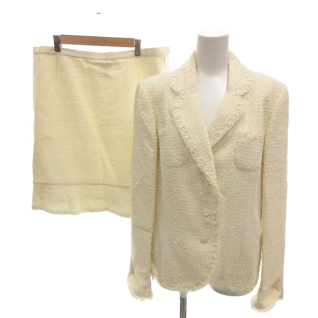樂天商城 - 【中古】ハナエモリ HANAE MORI 美品 セットアップ テーラードジャケット シングル 台形スカート ツイード ビジュー ラメ 42 白 ホワイト /YJ ■ECC001 レディース 【ベクトル 古着】 260328