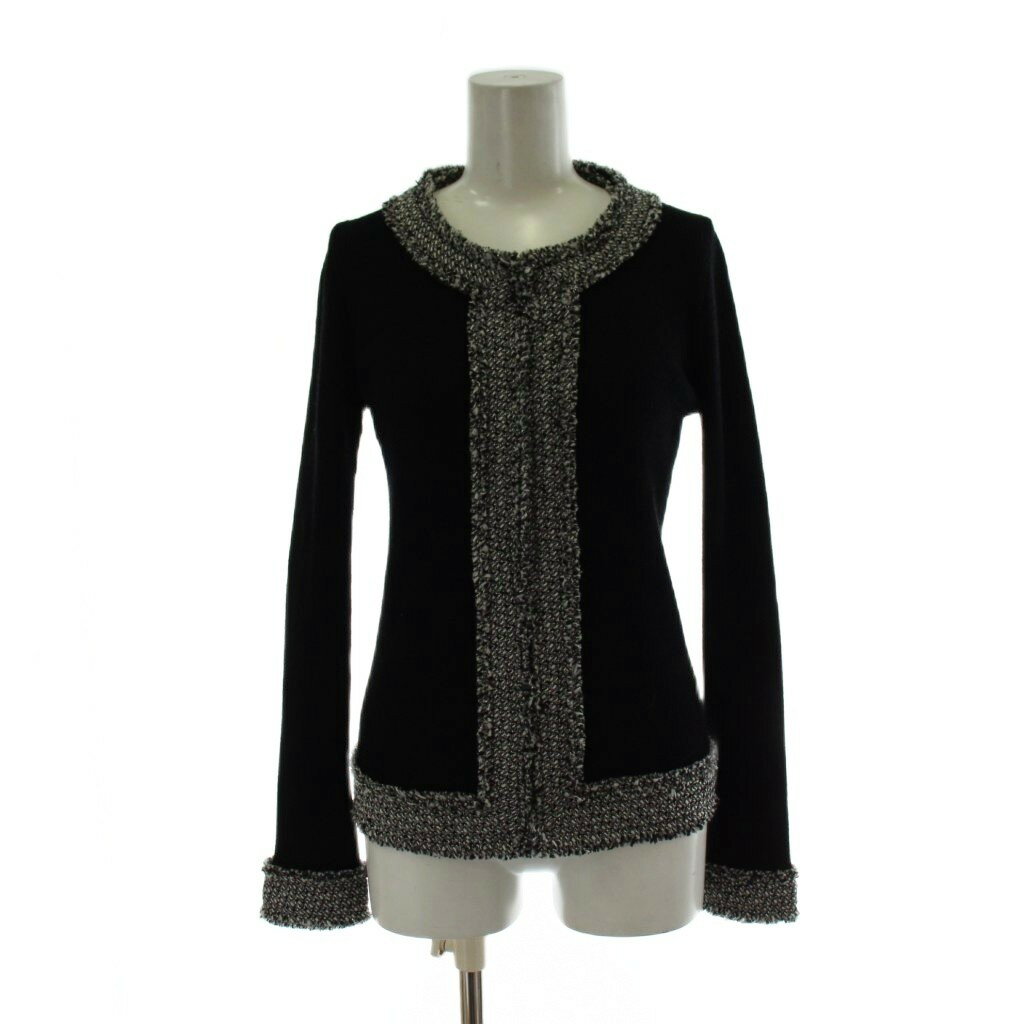 【中古】未使用品 エムケー ミッシェルクラン MK MICHEL KLEIN タグ付き カーディガン ニット ウール 38 黒 ブラック 長袖 ラウンドネック ツイードトリム トップス /PP ■GY60 レディース 【ベクトル 古着】 260212