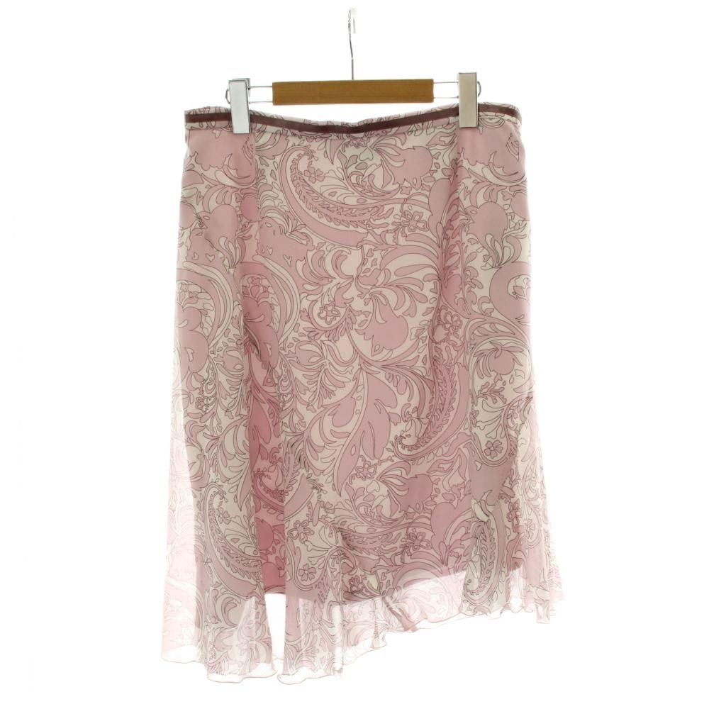【中古】未使用品 インディヴィ INDIVI タグ付 スカート 44 ピンク ペイズリー柄 アシンメトリーヘム フレアシルエット ひざ丈 /PP ■GY60 レディース 【ベクトル 古着】 260211