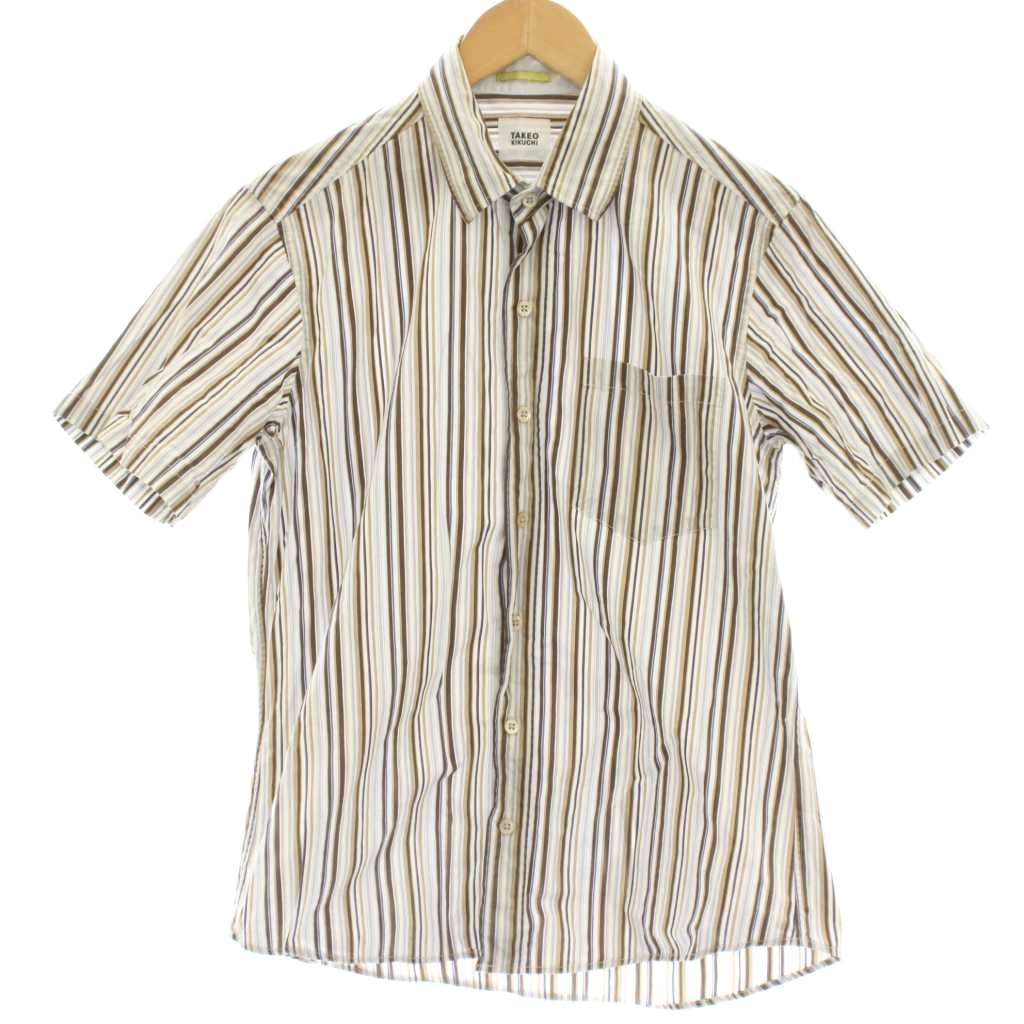 【中古】タケオキクチ TAKEO KIKUCHI シャツ 2 マルチカラー ストライプ柄 半袖 レギュラーカラー /GG ■GY60 メンズ 【ベクトル 古着】 260212
