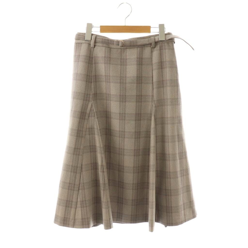 【中古】インデックス INDEX フレアスカート ひざ丈 ミディ丈 チェック L グレージュ ラベンダー /DF ■ECB001 レディース 【ベクトル 古着】 260213