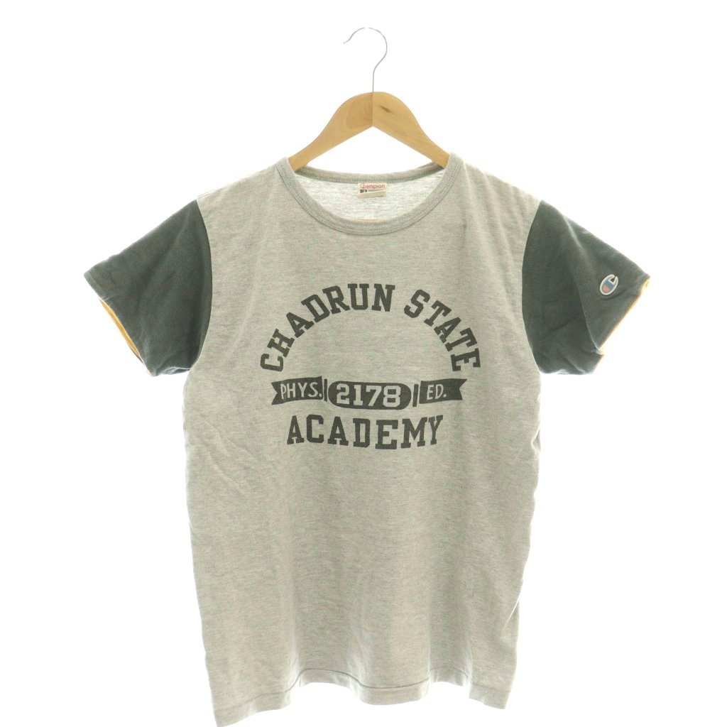 Other - 【中古】チャンピオン CHAMPION Tシャツ M グレー グリーン 半袖 ロゴプリント 切り替えデザイン /DF ■ECC001 メンズ 【ベクトル 古着】 260216