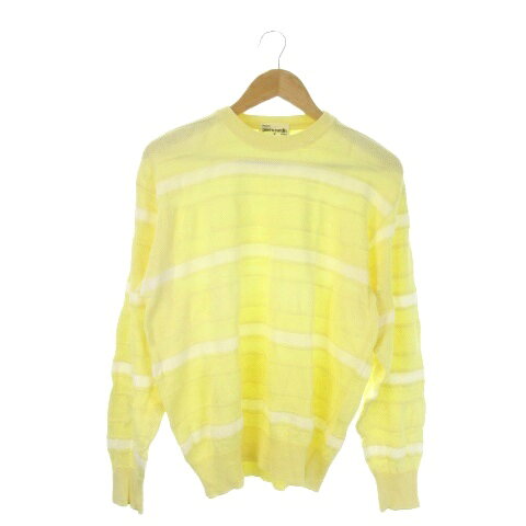 【中古】ピエールカルダン Pierre Cardin TRICOTS ニット セーター M 黄 イエロー 白 ホワイト ボーダー柄 ラウンドネック 長袖 /AO29 ..
