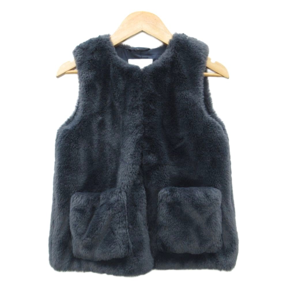 【中古】ザラ ZARA フェイクファーベスト クルーネック ミドル丈 130 紺 ネイビー /HO54 ■GY66 女の子 キッズ 【ベクトル 古着】 260305