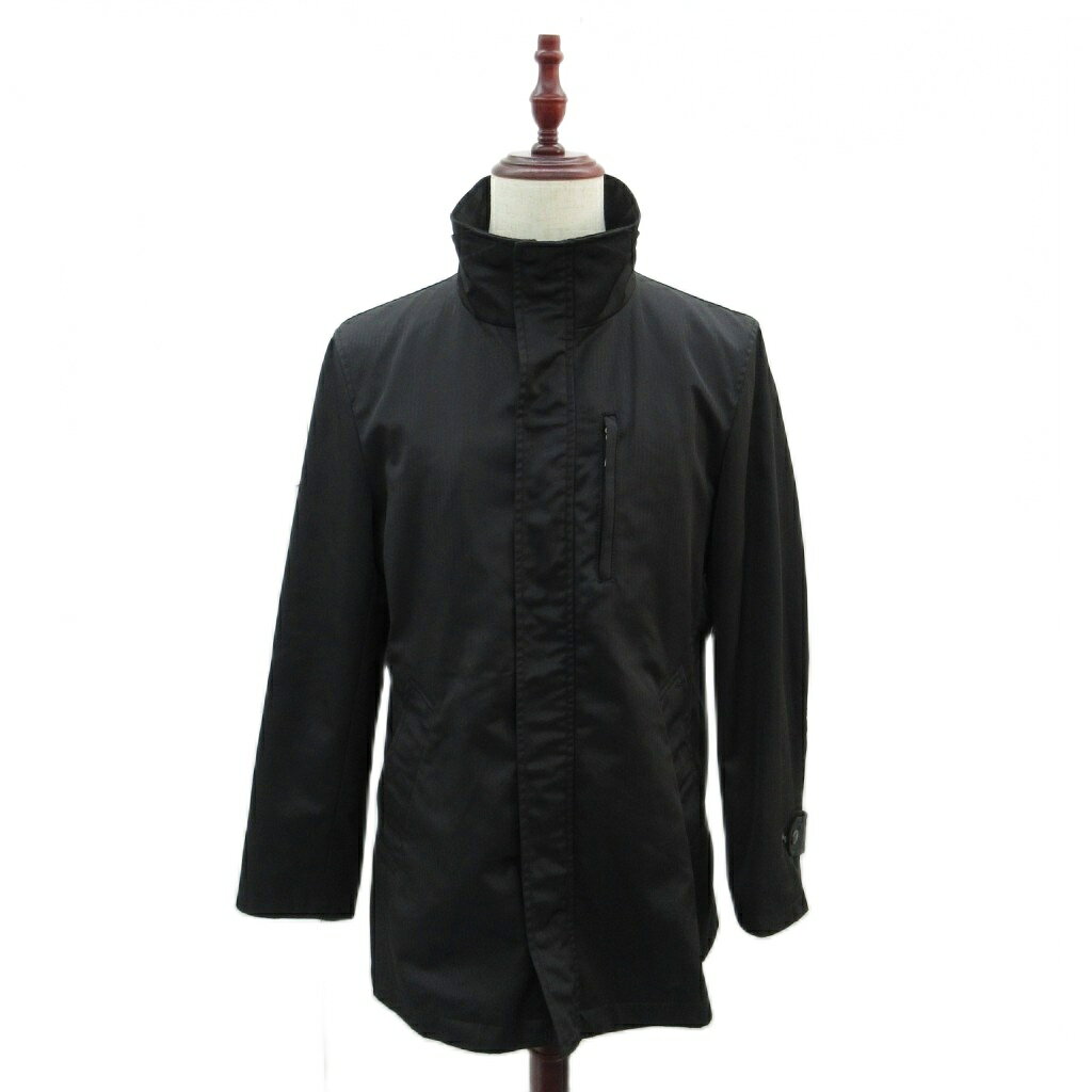 乐天商城 - 【中古】コムサイズム COMME CA ISM スタンドカラーコート ロング丈 M 黒 ブラック ストライプ柄 /SM37 ■ECA001 メンズ 【ベクトル 古着】 260306