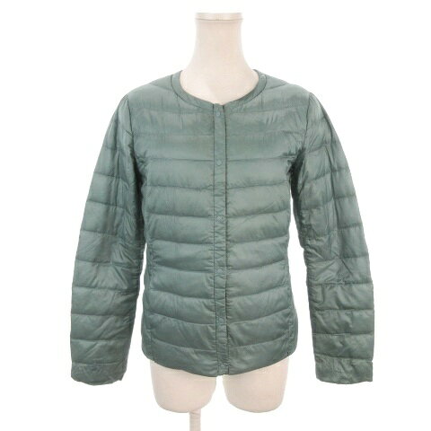 【中古】ユニクロ UNIQLO LTRA LIGHT DOWN ダウンジャケット ポーチ付き M 青緑 ブルー ノーカラー 長袖 /AH30 ■ECB001 レディース 【ベクトル 古着】 260401