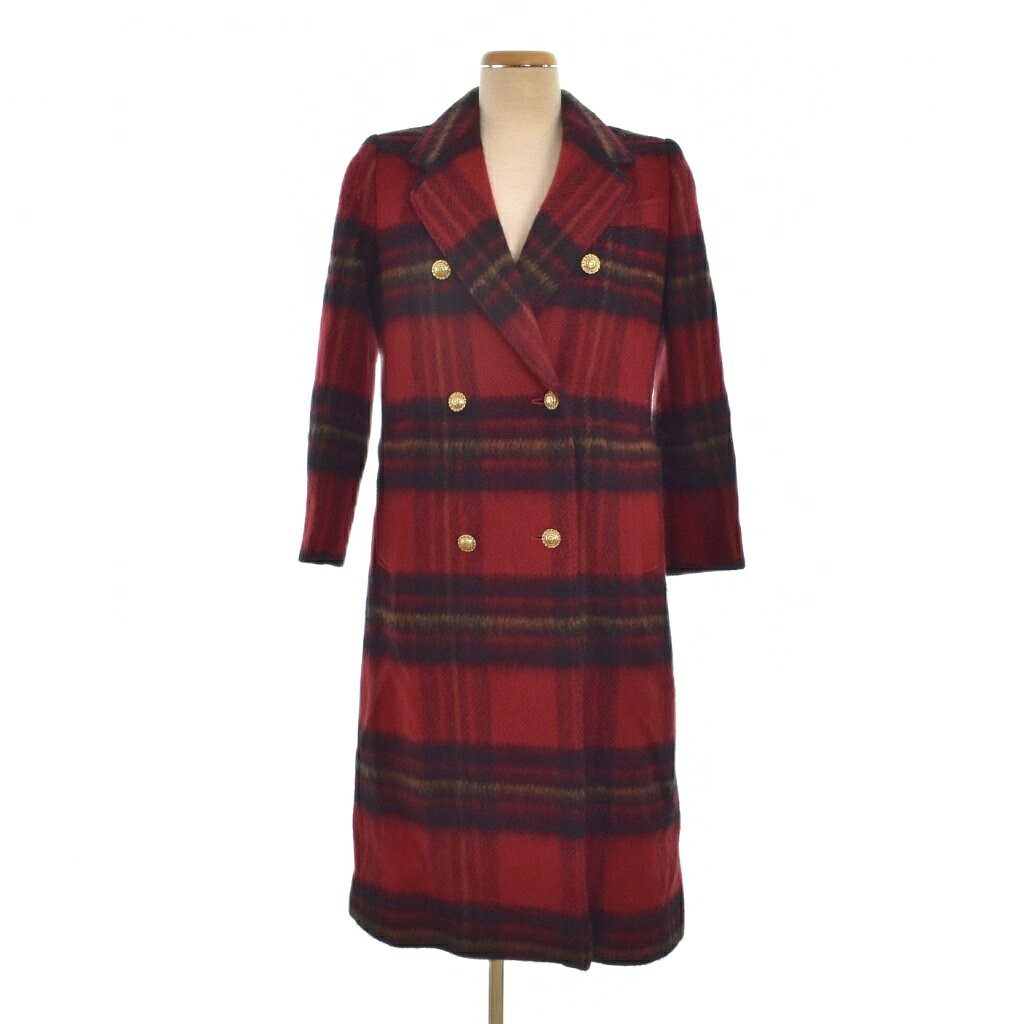 【中古】サンヨーコート SANYO COAT チェスターコート ダブル チェック 7A2 赤 レッド ■ECB001 レディース 【ベクトル 古着】 260321