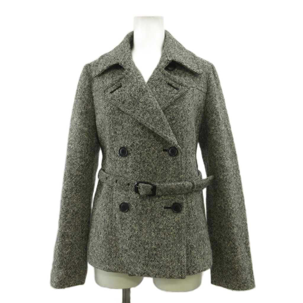 【中古】エムケー ミッシェルクラン MK MICHEL KLEIN Pコート ピーコート アウター ウール ツイード ダブル ショート丈 ベルト付き 38 黒 ブラック 白 ホワイト /XZ ■ECD001 レディース 【ベクトル 古着】 260311
