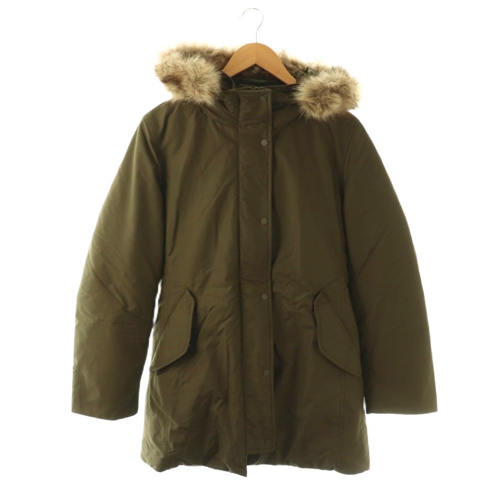 【中古】ユニクロ UNIQLO ノンキルトダウンジャケット 上着 L カーキ グリーン フード ファー 長袖 /OK■OS ■ECB002 レディース 【ベクトル 古着】 260319