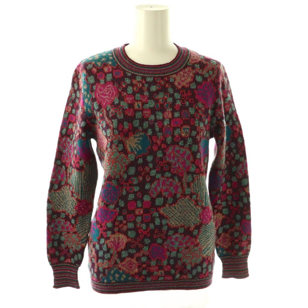 樂天商城 - 【中古】ミッソーニ MISSONI ニット セーター ウール F 赤紫 長袖 ラウンドネック 総柄 /JP レディース 【ベクトル 古着】 260314