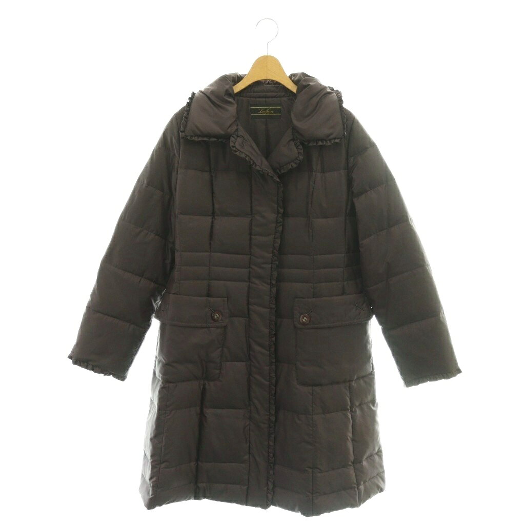 【中古】レリアン Leilian ダウンコート L パープル バイオレッド 長袖 フリル襟 キルティング ECE003 /OK■OS ■ECE003 レディース 【ベクトル 古着】 260319