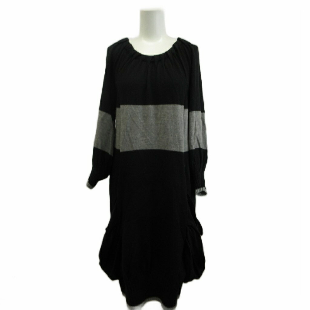 樂天商城 - 【中古】アツロウタヤマ ATSURO TAYAMA ニットワンピース ウール 36 黒 ブラック グレー ボーダー柄 ラウンドネック 長袖 ひざ丈 /PP ■ECA003 レディース 【ベクトル 古着】 260320