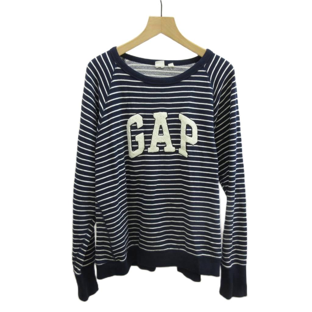 樂天商城 - 【中古】ギャップ GAP トレーナー スウェット L ネイビー 紺 白 ホワイト ボーダー柄 ラウンドネック 長袖 裏起毛 /PP ■ECA003 レディース 【ベクトル 古着】 260326