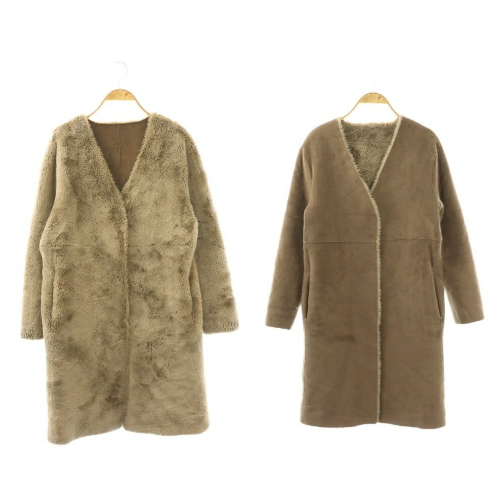 Other Jackets Jumpers - 【中古】ロペ ROPE ファージャケット ノーカラー ロング リバーシブル 38 グレージュ /DO ■ECA003 レディース 【ベクトル 古着】 260319