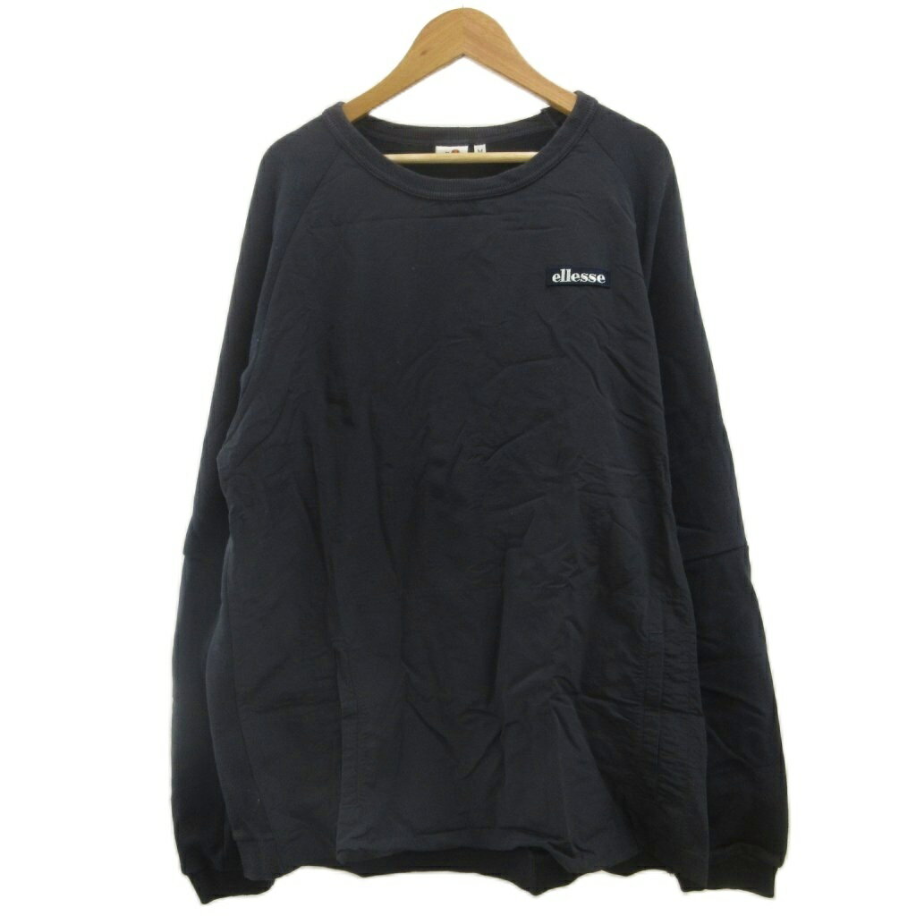 【中古】エレッセ ellesse トレーナー スウェット M 黒 ブラック 長袖 クルーネック ロゴプリント 切り替えデザイン 裏起毛 /PP ■ECA003 メンズ 【ベクトル 古着】 260325
