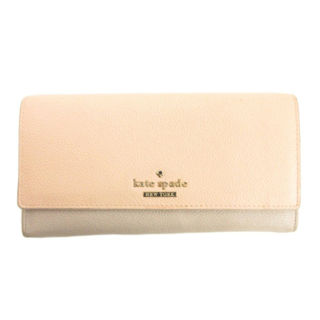 【中古】ケイトスペード KATE SPADE 長財布 レザー 牛革 ピンク ベージュ 無地 ロゴプレート ツートーンカラー /TQ ■GY53 レディース 【ベクトル 古着】 260402