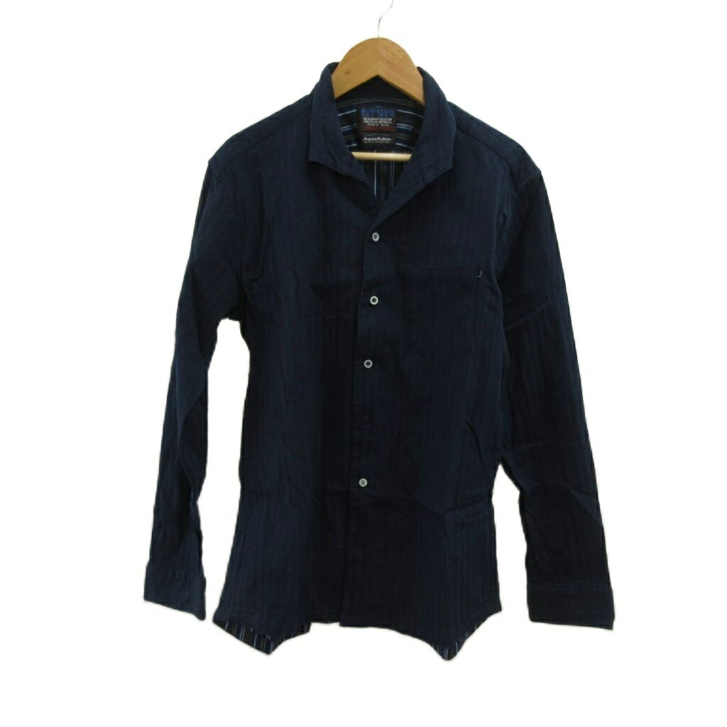 樂天商城 - 【中古】ニコルクラブフォーメン NICOLE CLUB FOR MEN シャツ 長袖 ストライプ Vネック 48 紺 ネイビー /XZ ■GY99 メンズ 【ベクトル 古着】 260328