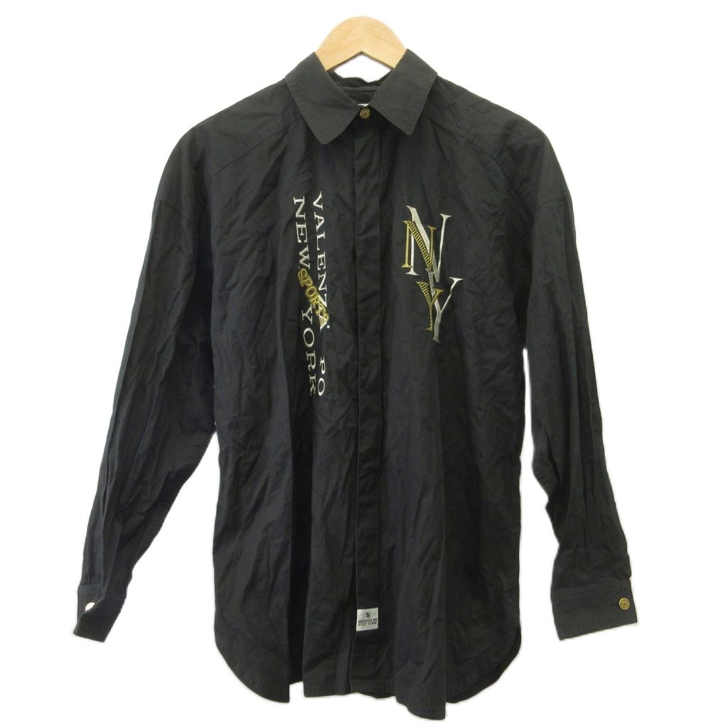 乐天商城 - 【中古】バレンザポースポーツ VALENZA PO SPORTS シャツ 40 黒 ブラック 長袖 ロゴ刺繍 ストーン装飾 レギュラーカラー /GR ■ECB002 メンズ 【ベクトル 古着】 260330