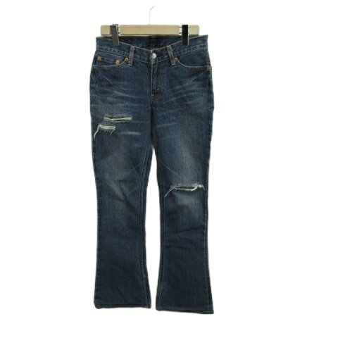 【中古】リーバイス Levi's デニム ジーンズ 27 インディゴ ブルー ダメージ加工 ブーツカット 長ズボン フルレングス /PP ■ECB002 レディース 【ベクトル 古着】 260401
