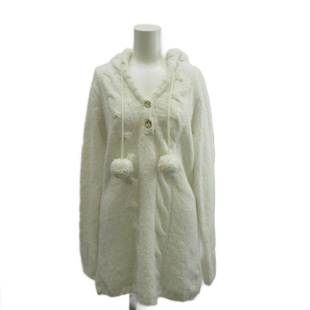 【中古】未使用品 リズリサ LIZ LISA ワンピース ニット 長袖 ひざ丈 フード Vネック ポンポン付き M 白 ホワイト /XZ ■ECB002 レディース 【ベクトル 古着】 260331