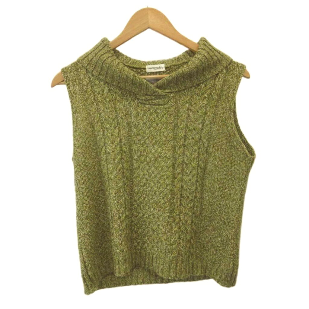【中古】ミモザリップ mimosalip ベスト ウール M〜L 黄緑 ライトグリーン ノースリーブ ケーブル編み ショールカラー /KT ■ECB003 レディース 【ベクトル 古着】 260403