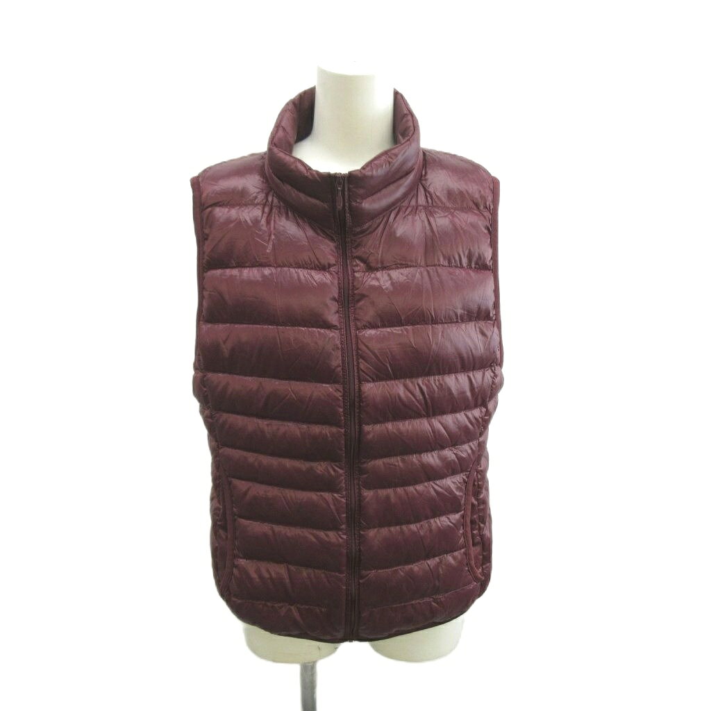 【中古】ユニクロ UNIQLO ダウンベスト L 赤 レッド ボルドー スタンドカラー ジップアップ /YU ■GY99 メンズ 【ベクトル 古着】 260403