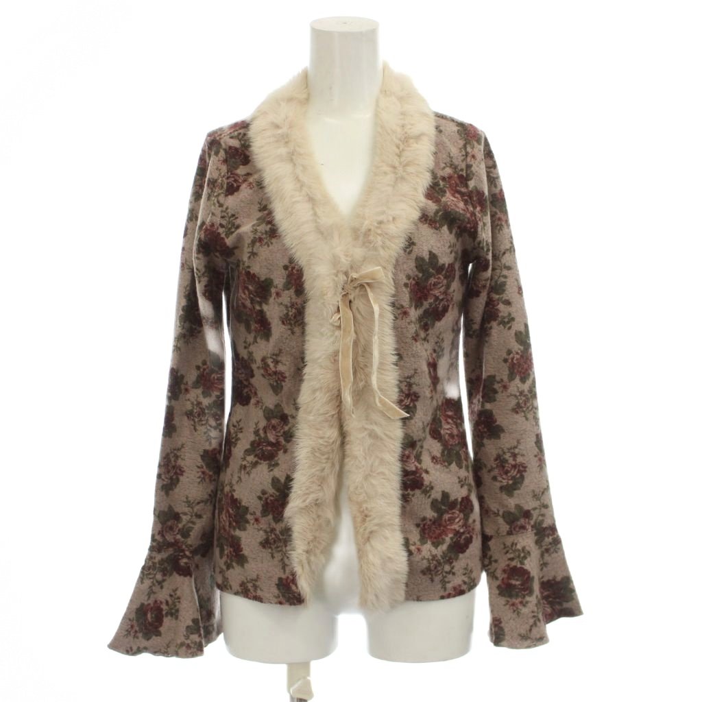 Rakuten - 【中古】レストローズ L'EST ROSE カーディガン M ピンクベージュ 薔薇柄 ファー ベルスリーブ /JP レディース 【ベクトル 古着】 260402